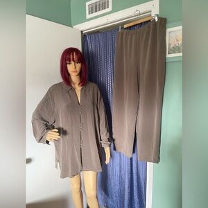 Vintage Thick soft pure silk Brown pantsuit 1X